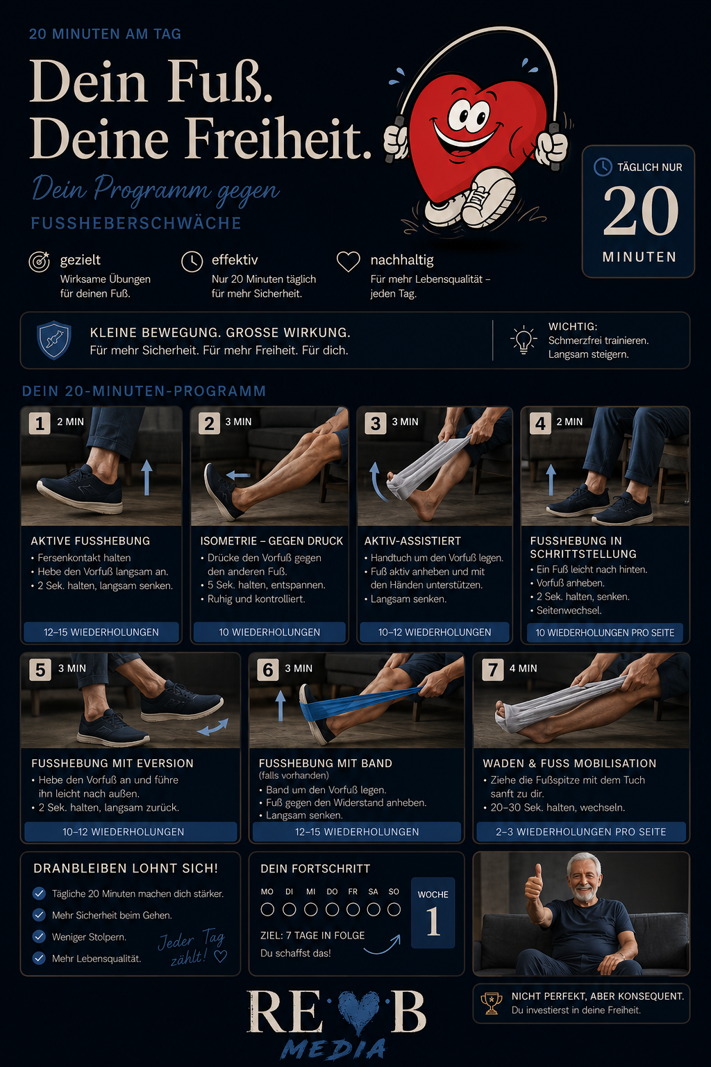 Fußheber-Trainingsprogramm im dunklen RE:BELLE-Media-Layout
